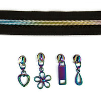Iridescent Rainbow Zipper ~ 3m with 12 assorted pulls