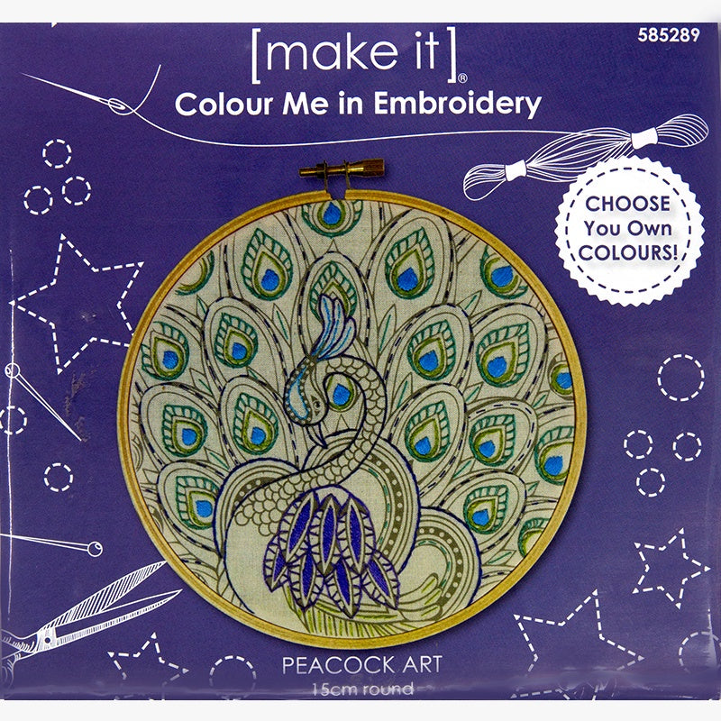 Colour Me In ~ Embroidery Kit ~ Peacock Art