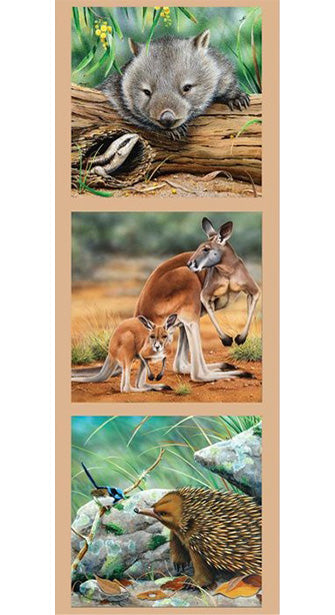Wildlife Art Panel 2 ~ Kangaroo, Echidna & Wombat